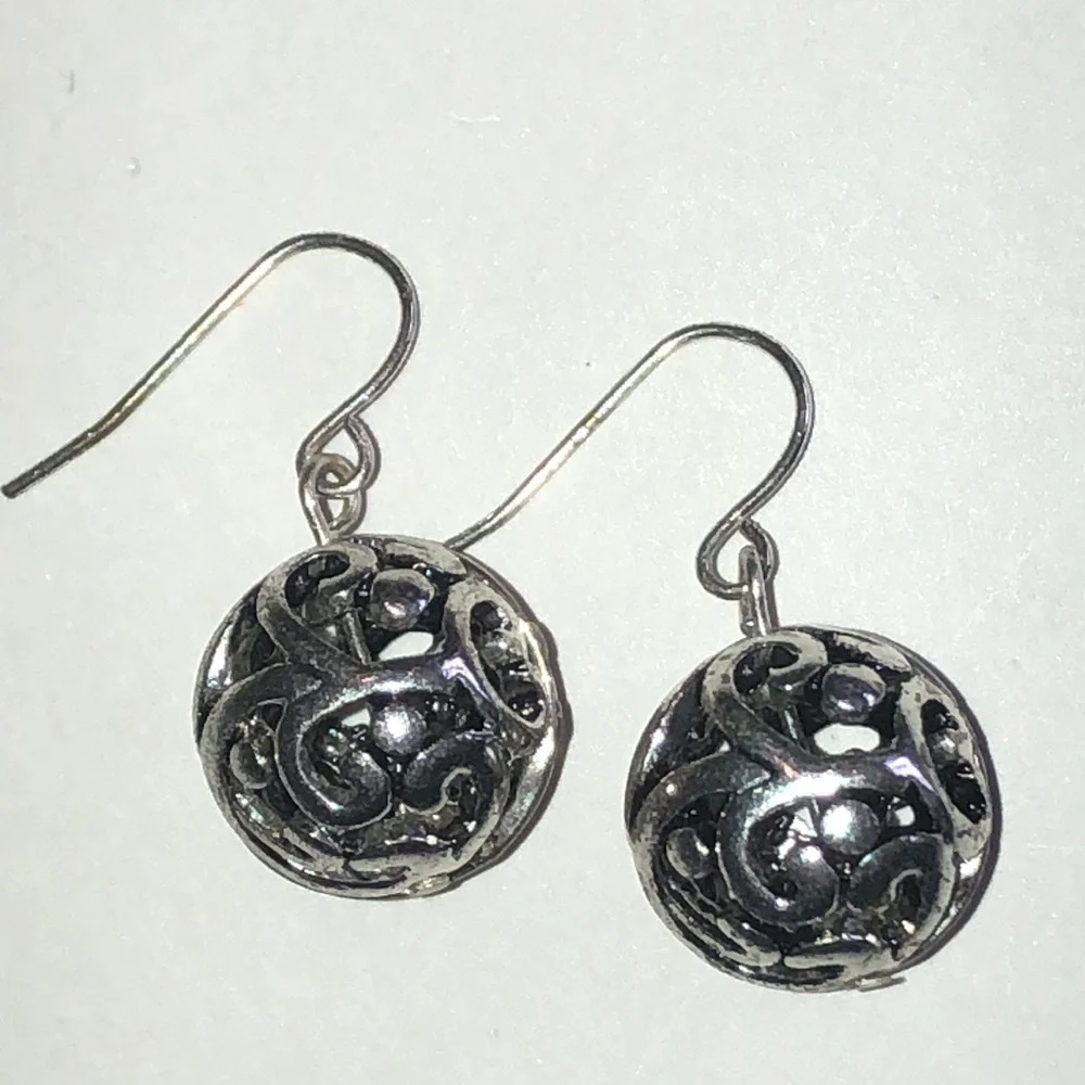 Elegant Silver Tone Filigree Beaded Ball Earrings